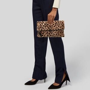 Clare V leopard fold over clutch